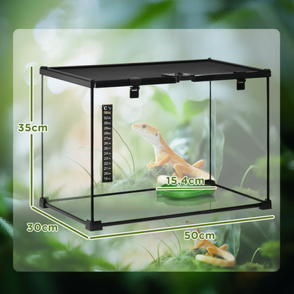 Terrarium for Reptiles Reptile Feeding Box Glass Terrarium Amphibians Arachnids with Thermometer Reptile Breeding Box Metal Black 50 x 30 x 35 cm