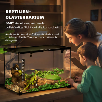 Terrarium for Reptiles Reptile Feeding Box Glass Terrarium Amphibians Arachnids with Thermometer Reptile Breeding Box Metal Black 50 x 30 x 35 cm