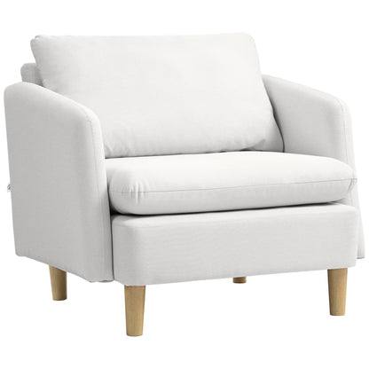 Modern Living Room Armchair, Bedroom and Living Room Armchair in Fabric with Wide Seat and Thick Padding with Pocket Springs, Cream White