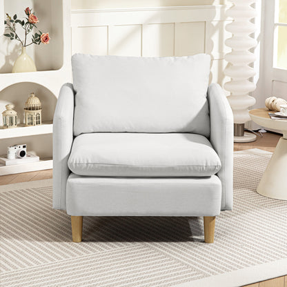 Modern Living Room Armchair, Bedroom and Living Room Armchair in Fabric with Wide Seat and Thick Padding with Pocket Springs, Cream White