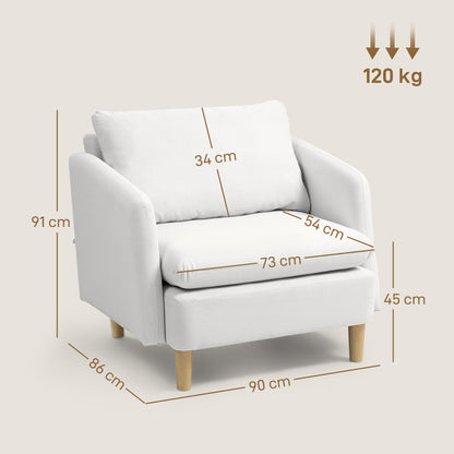 Modern Living Room Armchair, Bedroom and Living Room Armchair in Fabric with Wide Seat and Thick Padding with Pocket Springs, Cream White