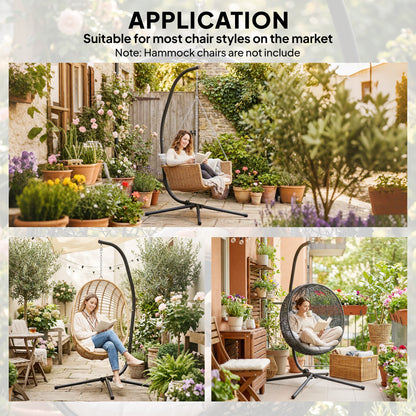 C-Frame Hanging Chair Stand — Height-Adjustable Metal with Suspension Chain, Up to 150 kg (330 lb), Indoor/Outdoor, Black