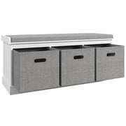 Entryway Shoe Bench with 3 Drawers, Shoe Storage Bench with Wood and Fabric Seat, Shoe Rack Bench for 3 Pairs of Shoes, Living Room and Hallway, 105x35x47 cm, White