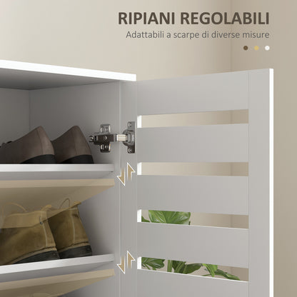 5-Level Shoe Rack with 4 Adjustable Shelves and Slatted Doors, Modern Space-Saving Shoe Organizer in Wood, 76x33x98 cm, White