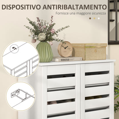 5-Level Shoe Rack with 4 Adjustable Shelves and Slatted Doors, Modern Space-Saving Shoe Organizer in Wood, 76x33x98 cm, White