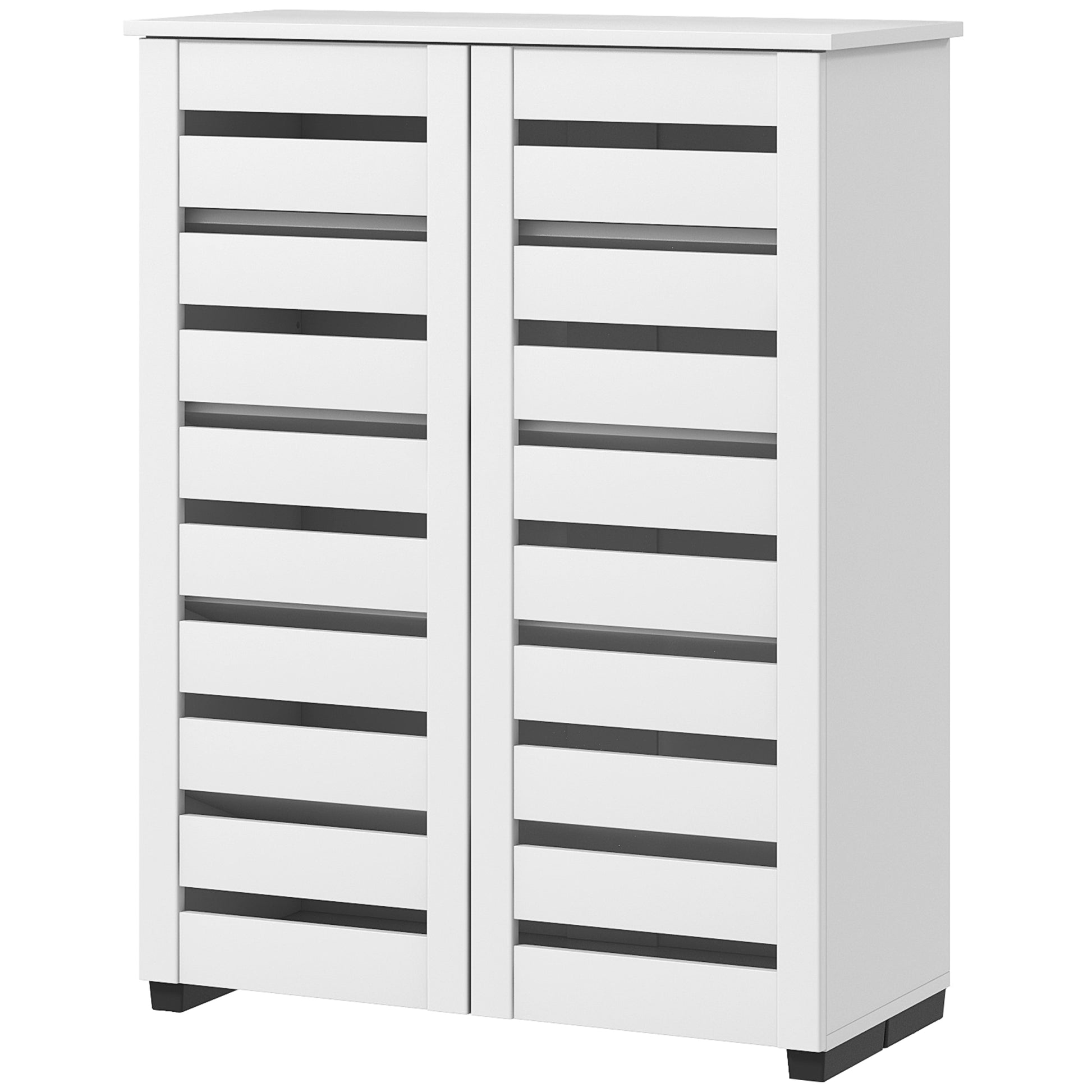 5-Level Shoe Rack with 4 Adjustable Shelves and Slatted Doors, Modern Space-Saving Shoe Organizer in Wood, 76x33x98 cm, White