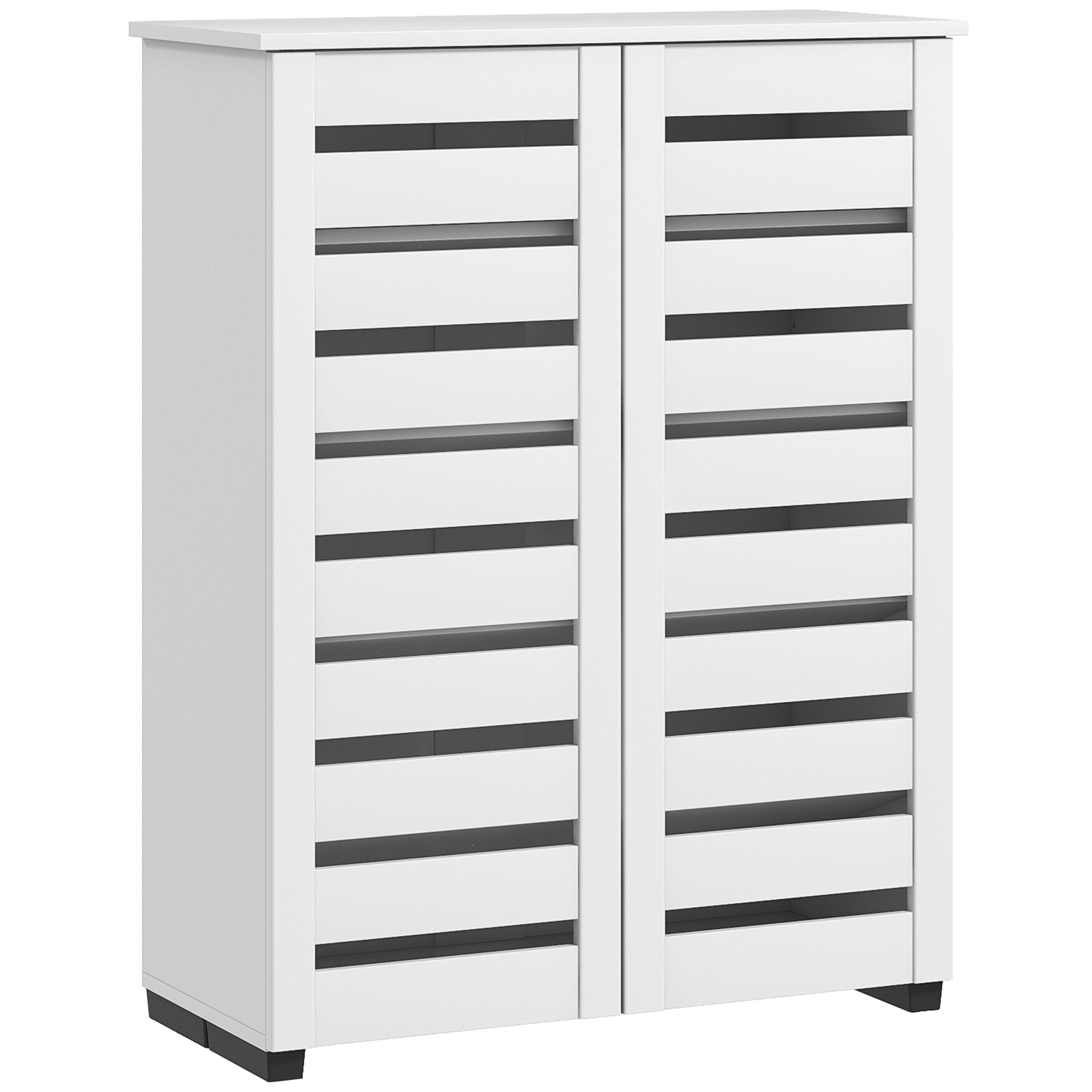 5-Level Shoe Rack with 4 Adjustable Shelves and Slatted Doors, Modern Space-Saving Shoe Organizer in Wood, 76x33x98 cm, White
