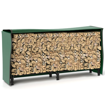 Firewood Rack 200 x 36 x 99 cm Log Rack with Water-Resistant Cover, Adjustable Firewood Storage for Garden, Patio, Metal, Black