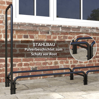 Firewood Rack 200 x 36 x 99 cm Log Rack with Water-Resistant Cover, Adjustable Firewood Storage for Garden, Patio, Metal, Black