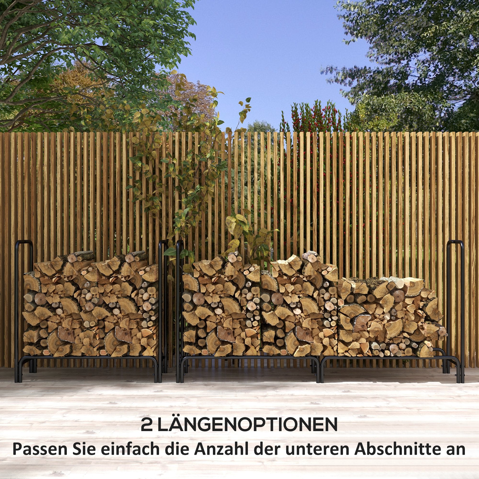 Firewood Rack 200 x 36 x 99 cm Log Rack with Water-Resistant Cover, Adjustable Firewood Storage for Garden, Patio, Metal, Black