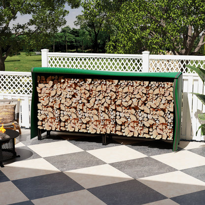 Firewood Rack 200 x 36 x 99 cm Log Rack with Water-Resistant Cover, Adjustable Firewood Storage for Garden, Patio, Metal, Black
