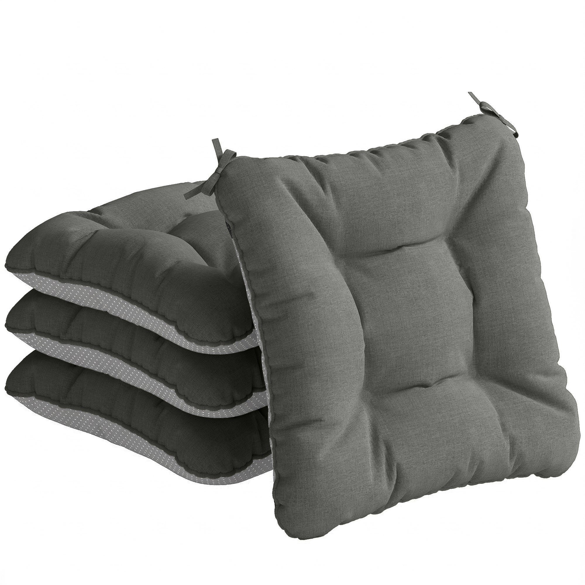 4-Pack Outdoor Chair Cushions with Ties & Non-Slip Back, Water-Resistant, UV30+ Protection, 15.6 x 15.6 x 4 in (39.5 x 39.5 x 10 cm) — Dark Gray