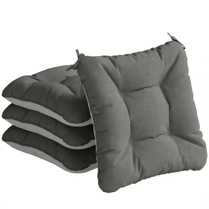 4-Pack Outdoor Chair Cushions with Ties & Non-Slip Back, Water-Resistant, UV30+ Protection, 15.6 x 15.6 x 4 in (39.5 x 39.5 x 10 cm) — Dark Gray