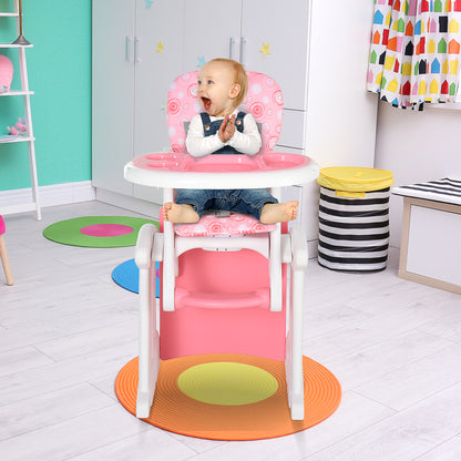 2-in-1 Baby High Chair for 6 Months to 6 Years Convertible into a Multifunctional Adjustable Table and Chair in 3 Positions High Padded Backrest with 2 Removable Trays 57x59x105 cm Pink