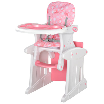 2-in-1 Baby High Chair for 6 Months to 6 Years Convertible into a Multifunctional Adjustable Table and Chair in 3 Positions High Padded Backrest with 2 Removable Trays 57x59x105 cm Pink
