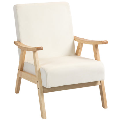 Living Room Armchair Nordic Lounge Chair with Armrest, Seat Cushion, Padded Armchair with Wooden Frame, Armrest Chair with Velvet Look, Upholstered Chair for Bedroom Off-white