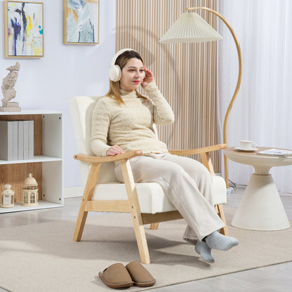 Living Room Armchair Nordic Lounge Chair with Armrest, Seat Cushion, Padded Armchair with Wooden Frame, Armrest Chair with Velvet Look, Upholstered Chair for Bedroom Off-white