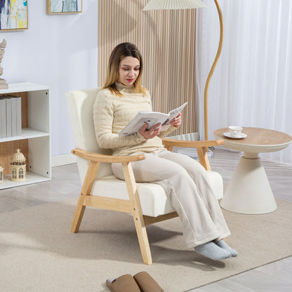 Living Room Armchair Nordic Lounge Chair with Armrest, Seat Cushion, Padded Armchair with Wooden Frame, Armrest Chair with Velvet Look, Upholstered Chair for Bedroom Off-white