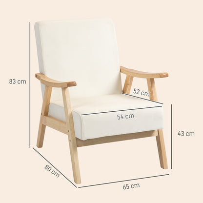 Living Room Armchair Nordic Lounge Chair with Armrest, Seat Cushion, Padded Armchair with Wooden Frame, Armrest Chair with Velvet Look, Upholstered Chair for Bedroom Off-white