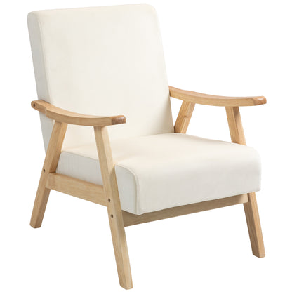 Living Room Armchair Nordic Lounge Chair with Armrest, Seat Cushion, Padded Armchair with Wooden Frame, Armrest Chair with Velvet Look, Upholstered Chair for Bedroom Off-white