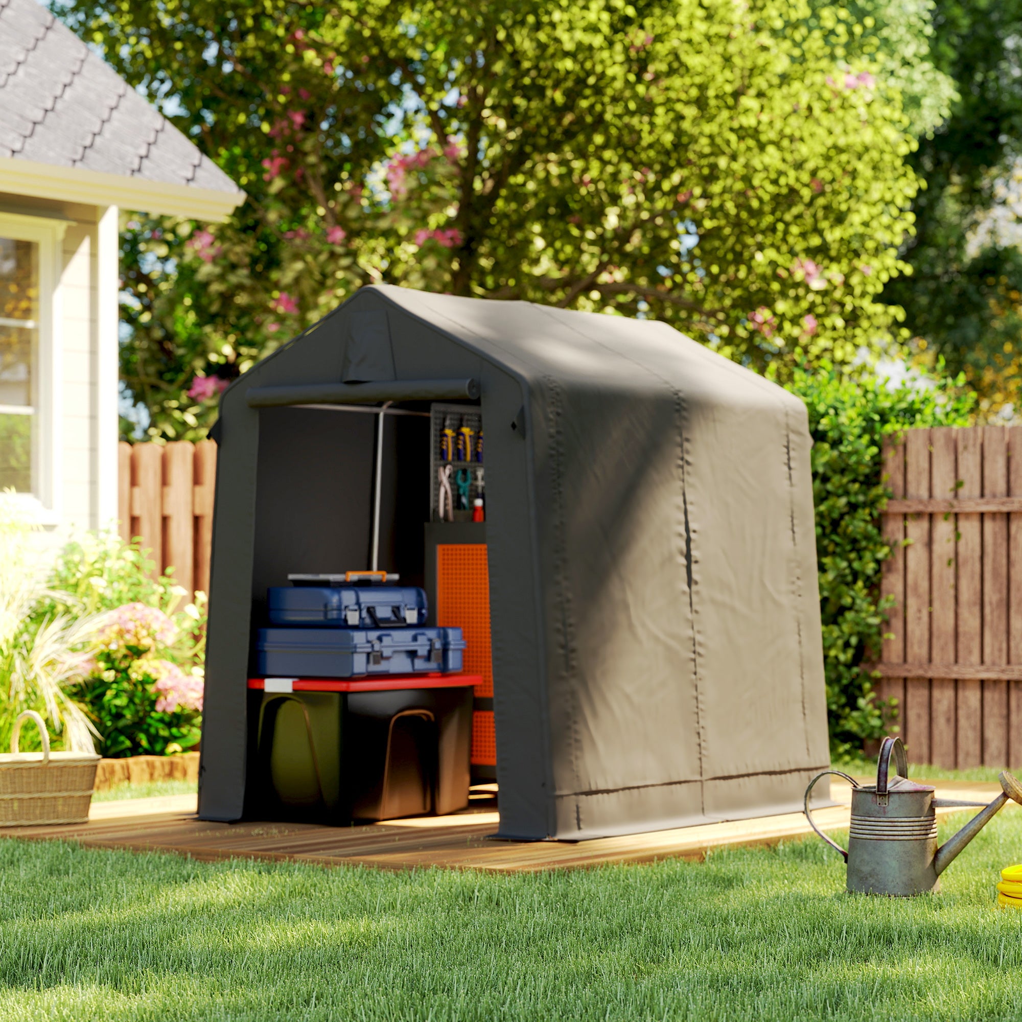 Garage Tent 2.3 x 1.9 m (7'6" x 6'3") — Water-Resistant Storage Shelter with Roll-Up Zipper Door & Ventilation, Galvanized Steel Frame, UV-Resistant — Dark Gray