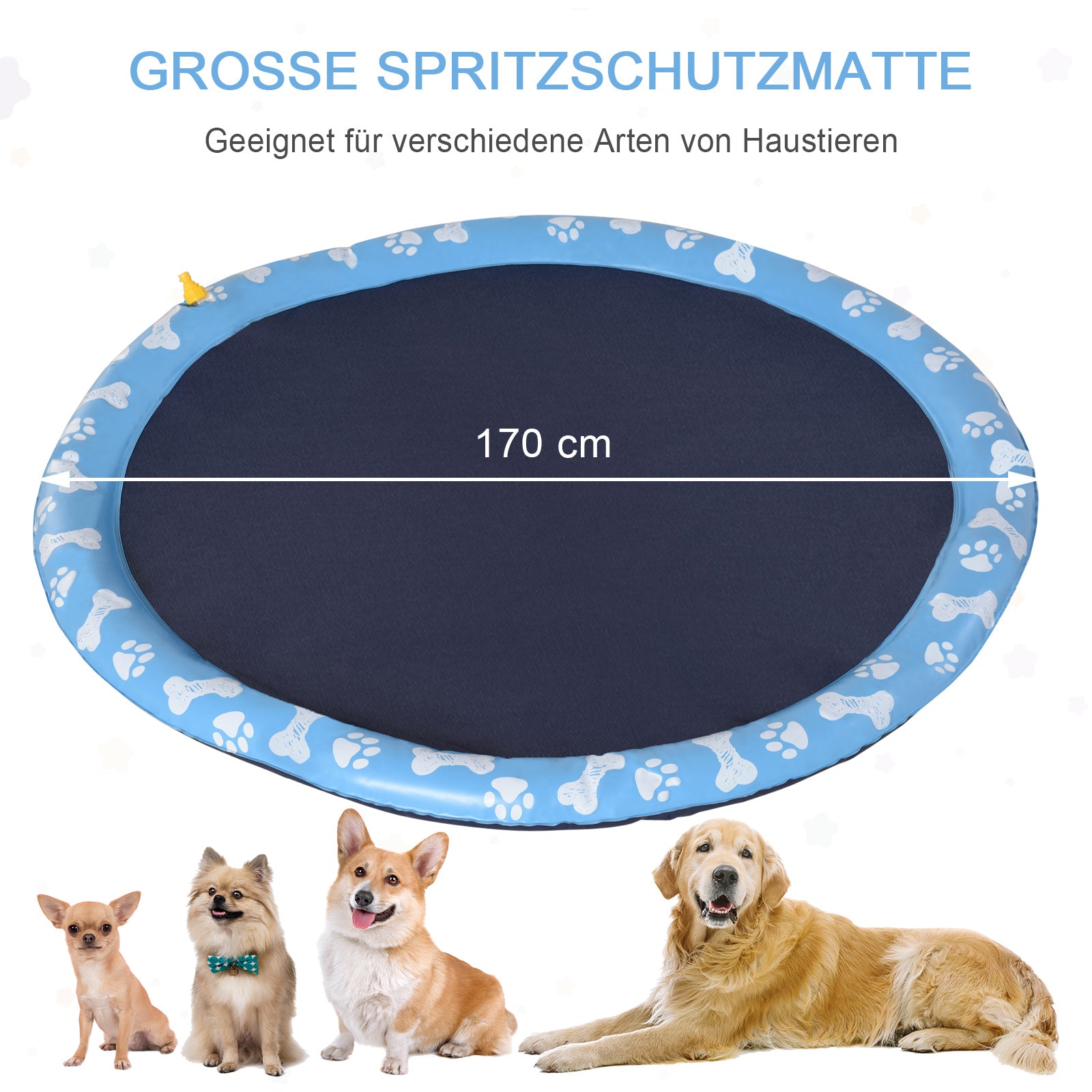 170 cm Sprinkler Mat Dog Inflatable Splash Pad Non-Slip Water Play Mat Water Mat Play Mat Splash Pool Water Sprinkler Dog Pool for Pets Summer Garden