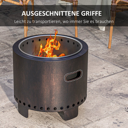 Fire Bowl, Smokeless Table Fire, Ø45 cm Fire Pit with Handle, Poker, Fire Basket for Garden, Camping, Patio, Metal, Black