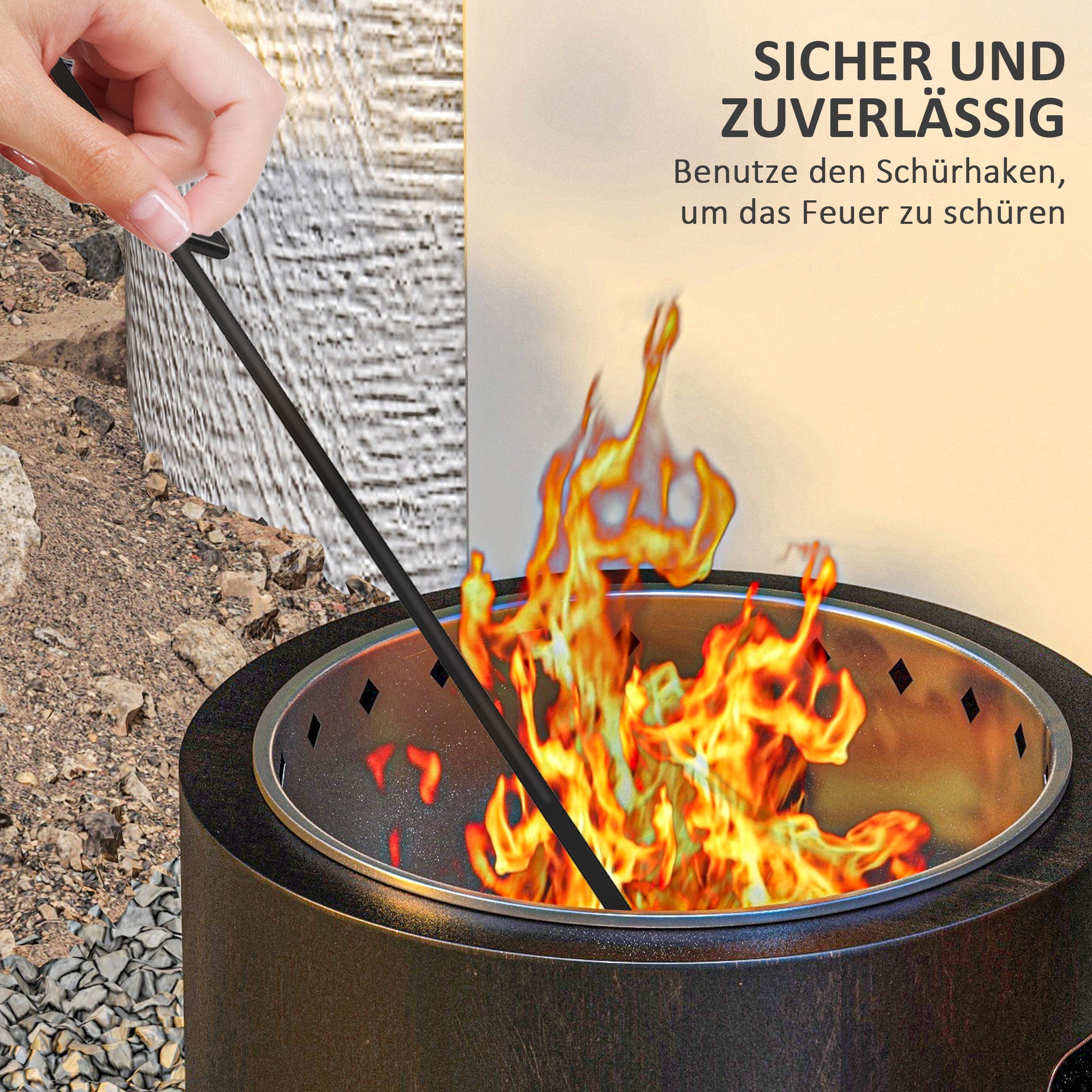 Fire Bowl, Smokeless Table Fire, Ø45 cm Fire Pit with Handle, Poker, Fire Basket for Garden, Camping, Patio, Metal, Black