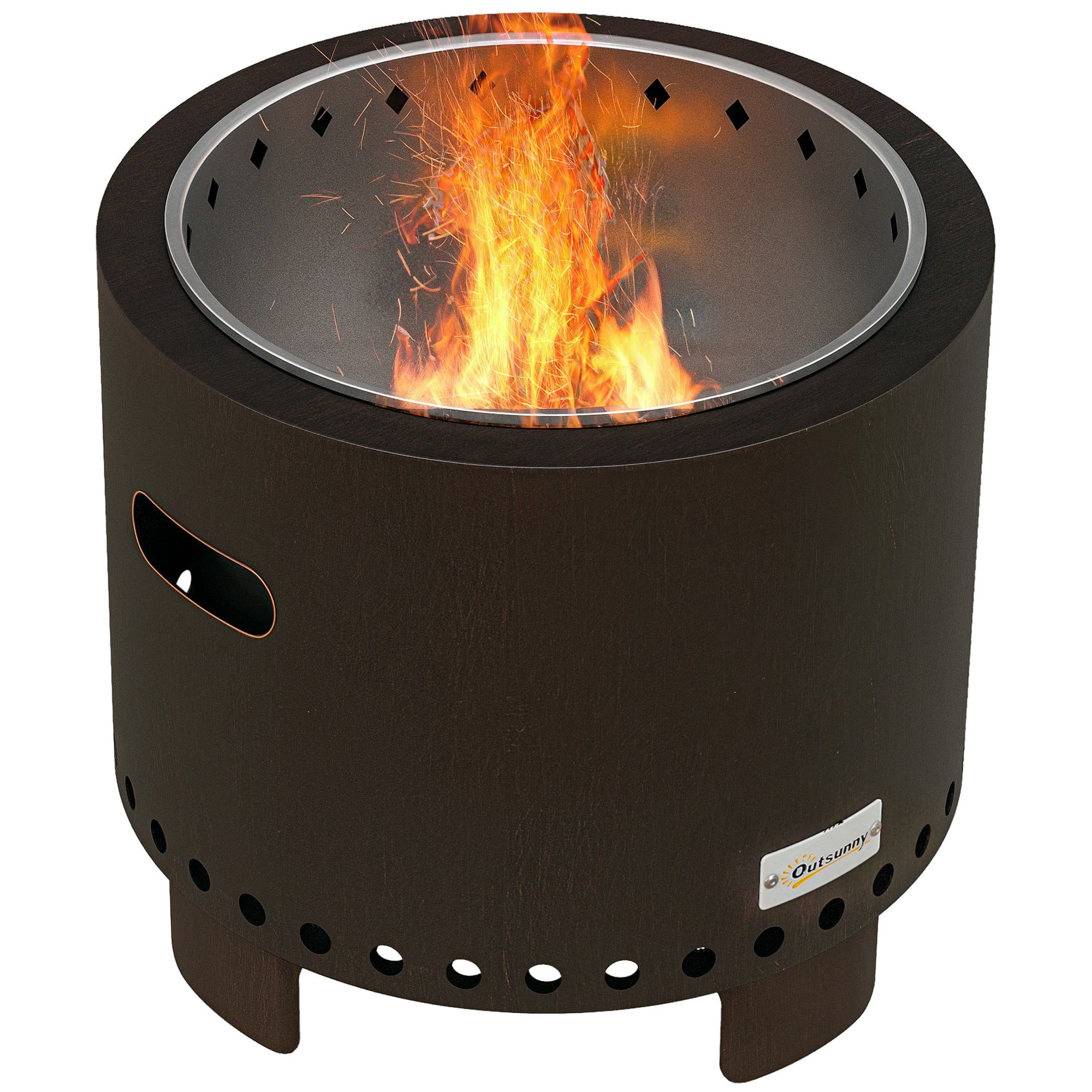 Fire Bowl, Smokeless Table Fire, Ø45 cm Fire Pit with Handle, Poker, Fire Basket for Garden, Camping, Patio, Metal, Black