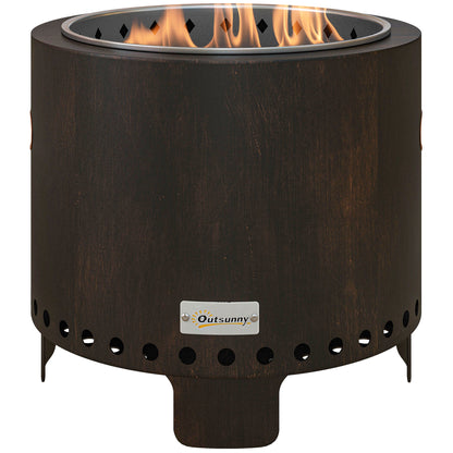 Fire Bowl, Smokeless Table Fire, Ø45 cm Fire Pit with Handle, Poker, Fire Basket for Garden, Camping, Patio, Metal, Black