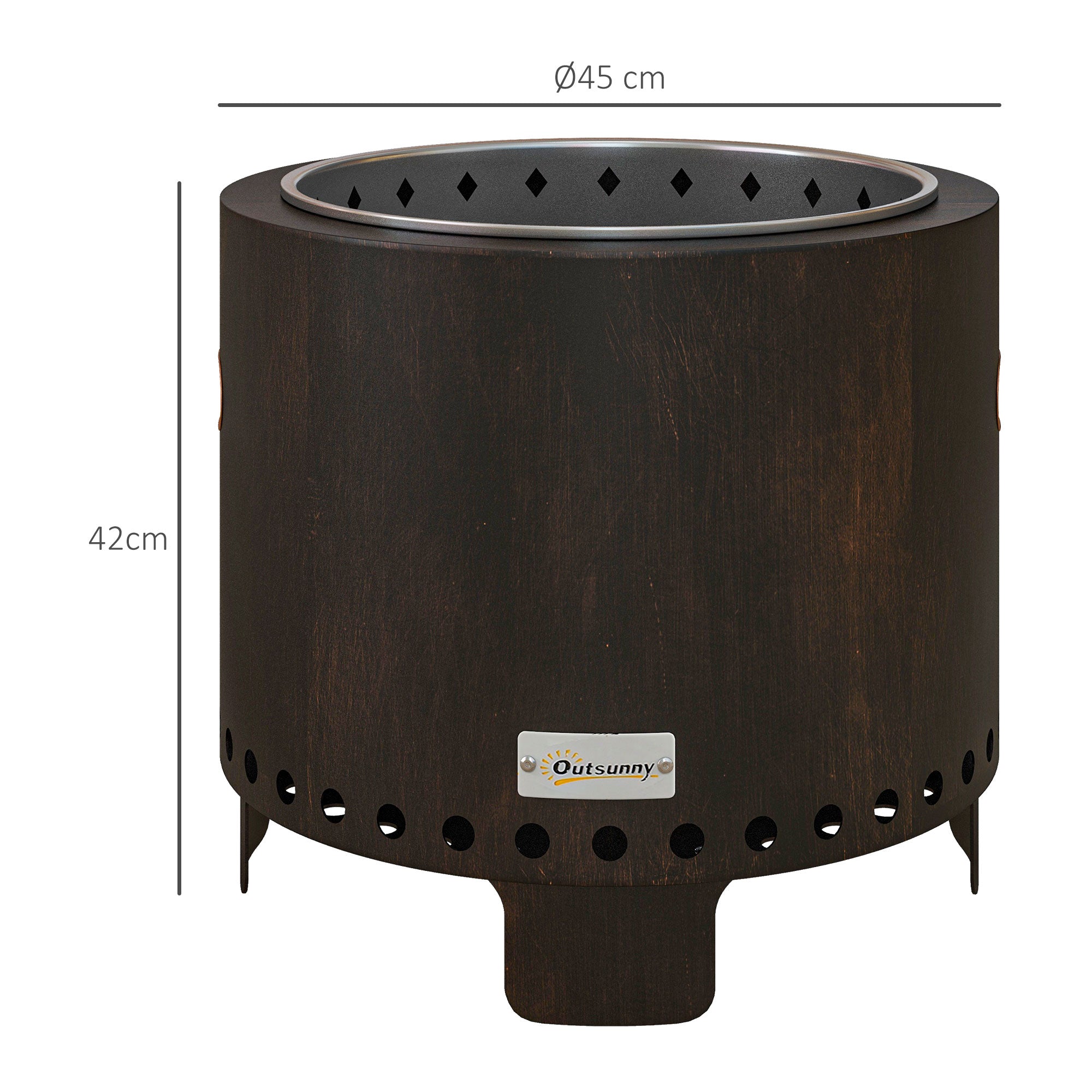 Fire Bowl, Smokeless Table Fire, Ø45 cm Fire Pit with Handle, Poker, Fire Basket for Garden, Camping, Patio, Metal, Black