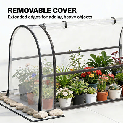 Raised Planter with Removable Greenhouse Cover, Lift-Top Planter Bed with Roll-Up Zip Door, Drainage Hole, Metal Vegetable Planter for Garden/Balcony, 39.4 x 19.3 x 53.5 in (100 x 49 x 136 cm) – Black