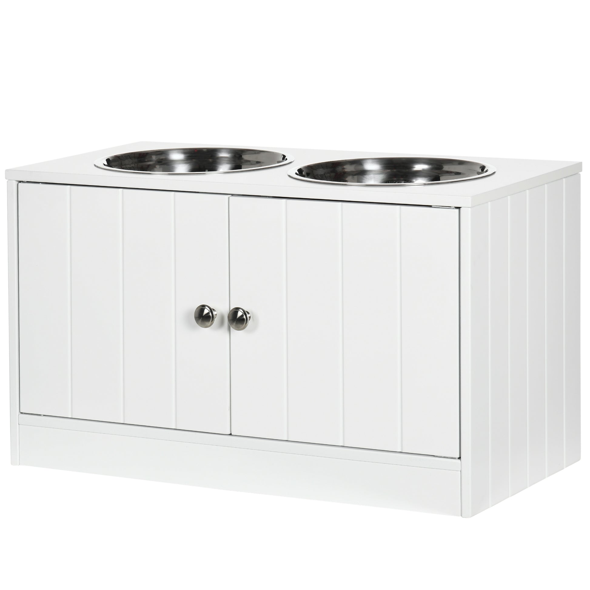 Elevated Dog Bowl Feeding Station with Storage Water Bowl 2 x 2000ml Stainless Steel Bowls Feeding Bowl Dog Bowls Feeding Station for Large Dogs Cats White