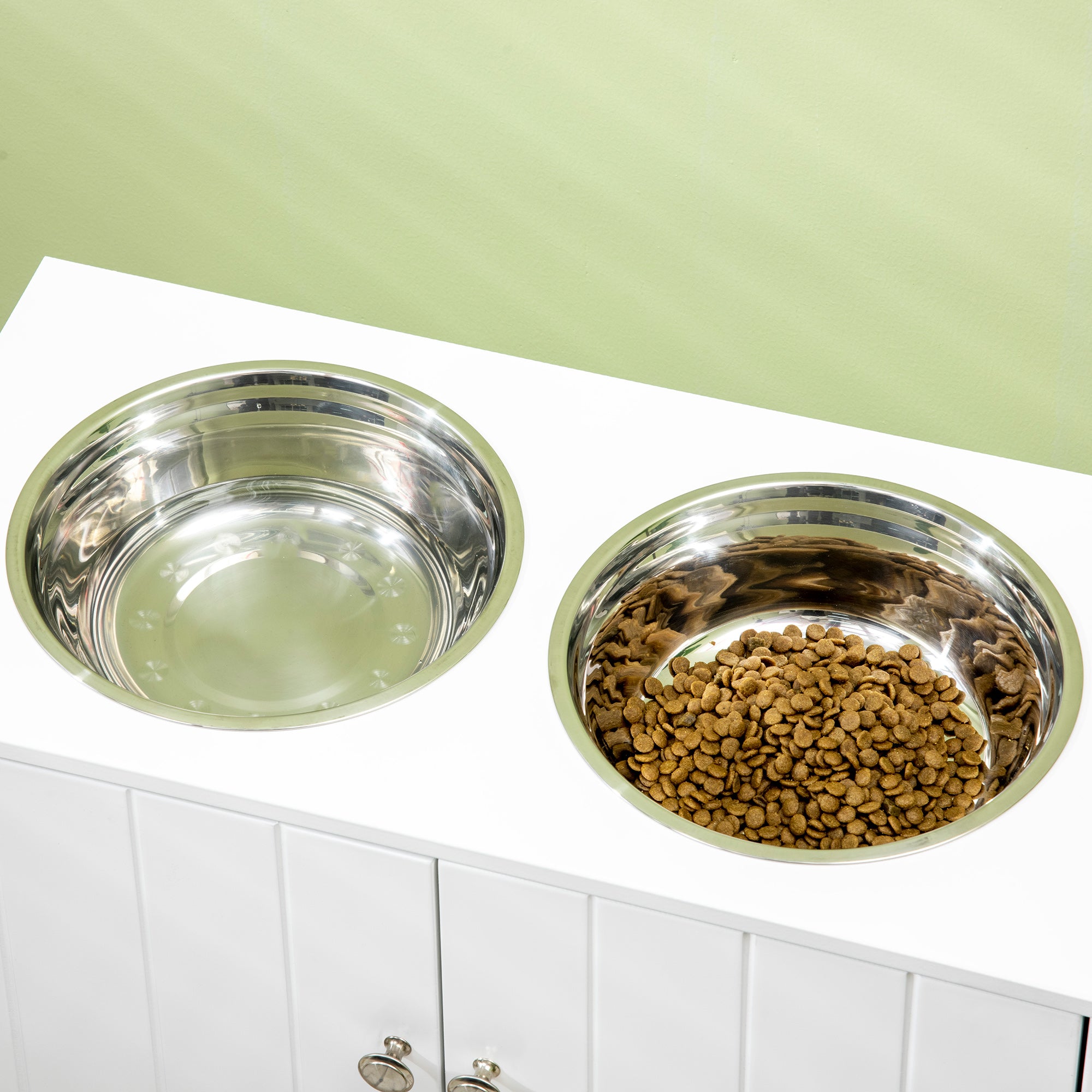 Elevated Dog Bowl Feeding Station with Storage Water Bowl 2 x 2000ml Stainless Steel Bowls Feeding Bowl Dog Bowls Feeding Station for Large Dogs Cats White