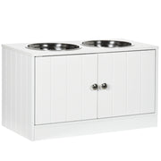 Elevated Dog Bowl Feeding Station with Storage Water Bowl 2 x 2000ml Stainless Steel Bowls Feeding Bowl Dog Bowls Feeding Station for Large Dogs Cats White