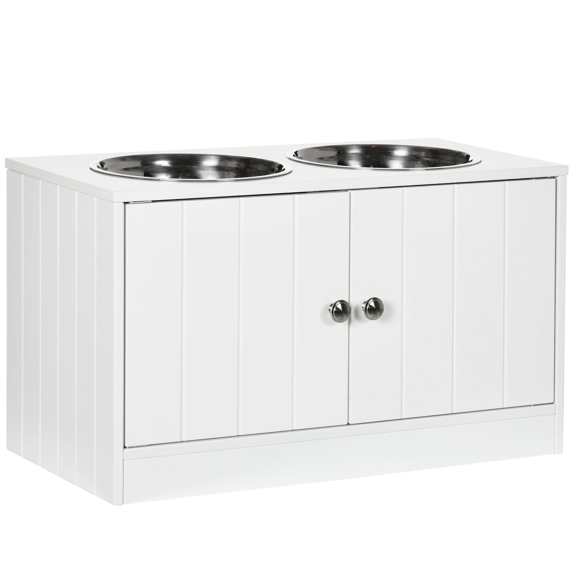 Elevated Dog Bowl Feeding Station with Storage Water Bowl 2 x 2000ml Stainless Steel Bowls Feeding Bowl Dog Bowls Feeding Station for Large Dogs Cats White