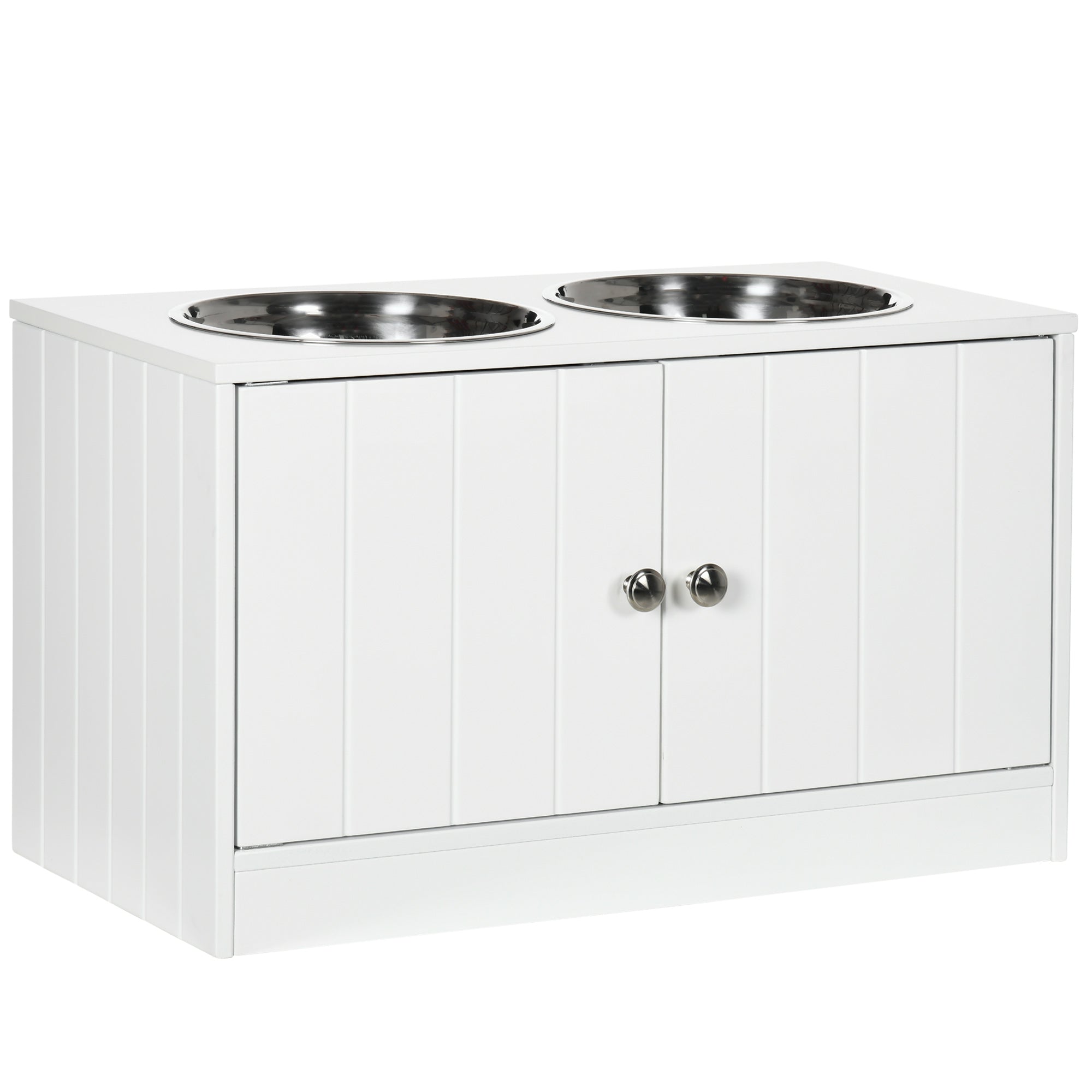 Elevated Dog Bowl Feeding Station with Storage Water Bowl 2 x 2000ml Stainless Steel Bowls Feeding Bowl Dog Bowls Feeding Station for Large Dogs Cats White