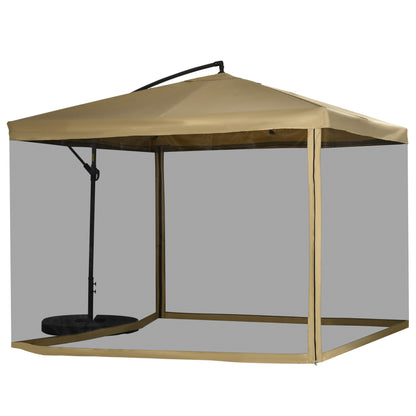 Cantilever Umbrella, 295 x 295 cm Sun Umbrella with Net Sides, Tilt Market Umbrella, Garden Umbrella with Umbrella Weight, for Patio, Balcony, Steel, Polyester Beige