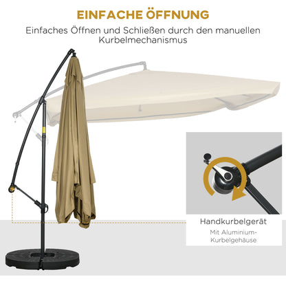 Cantilever Umbrella, 295 x 295 cm Sun Umbrella with Net Sides, Tilt Market Umbrella, Garden Umbrella with Umbrella Weight, for Patio, Balcony, Steel, Polyester Beige