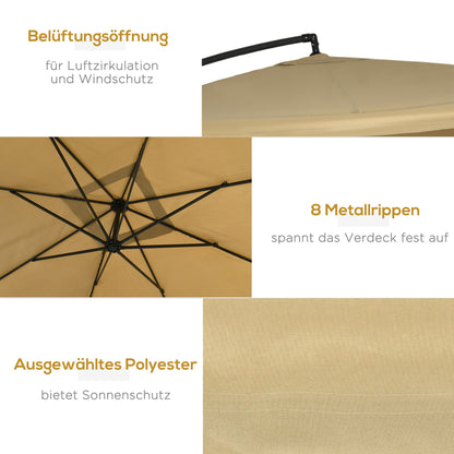 Cantilever Umbrella, 295 x 295 cm Sun Umbrella with Net Sides, Tilt Market Umbrella, Garden Umbrella with Umbrella Weight, for Patio, Balcony, Steel, Polyester Beige