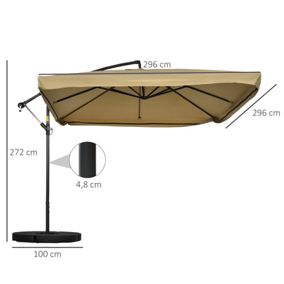 Cantilever Umbrella, 295 x 295 cm Sun Umbrella with Net Sides, Tilt Market Umbrella, Garden Umbrella with Umbrella Weight, for Patio, Balcony, Steel, Polyester Beige