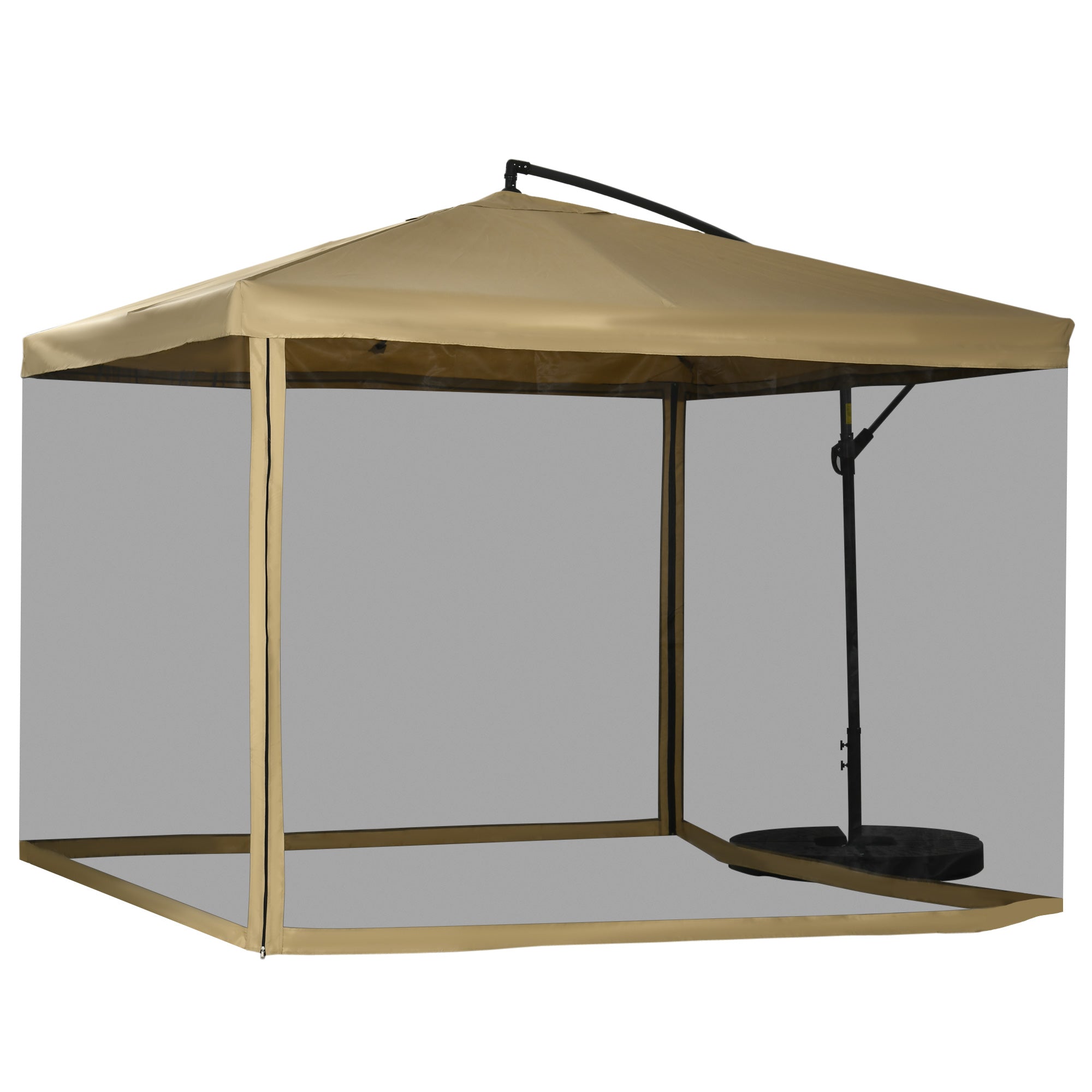 Cantilever Umbrella, 295 x 295 cm Sun Umbrella with Net Sides, Tilt Market Umbrella, Garden Umbrella with Umbrella Weight, for Patio, Balcony, Steel, Polyester Beige