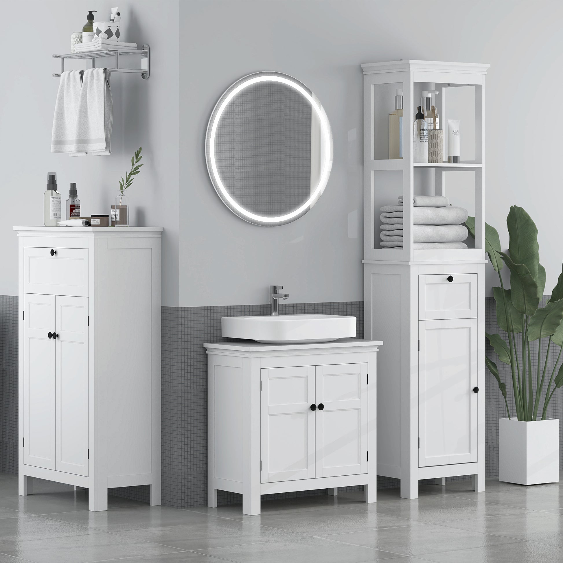Bathroom Column Cabinet with Drawer Door Adjustable Shelf and 2 Compartments Modern Bathroom Cabinet 40x30x165 cm White