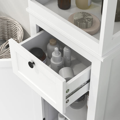 Bathroom Column Cabinet with Drawer Door Adjustable Shelf and 2 Compartments Modern Bathroom Cabinet 40x30x165 cm White