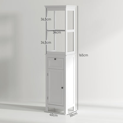 Bathroom Column Cabinet with Drawer Door Adjustable Shelf and 2 Compartments Modern Bathroom Cabinet 40x30x165 cm White