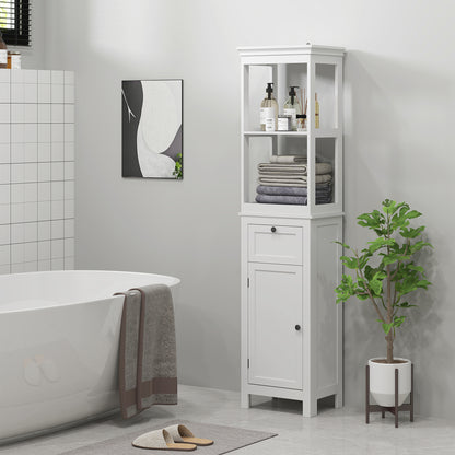 Bathroom Column Cabinet with Drawer Door Adjustable Shelf and 2 Compartments Modern Bathroom Cabinet 40x30x165 cm White