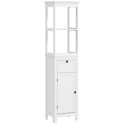 Bathroom Column Cabinet with Drawer Door Adjustable Shelf and 2 Compartments Modern Bathroom Cabinet 40x30x165 cm White