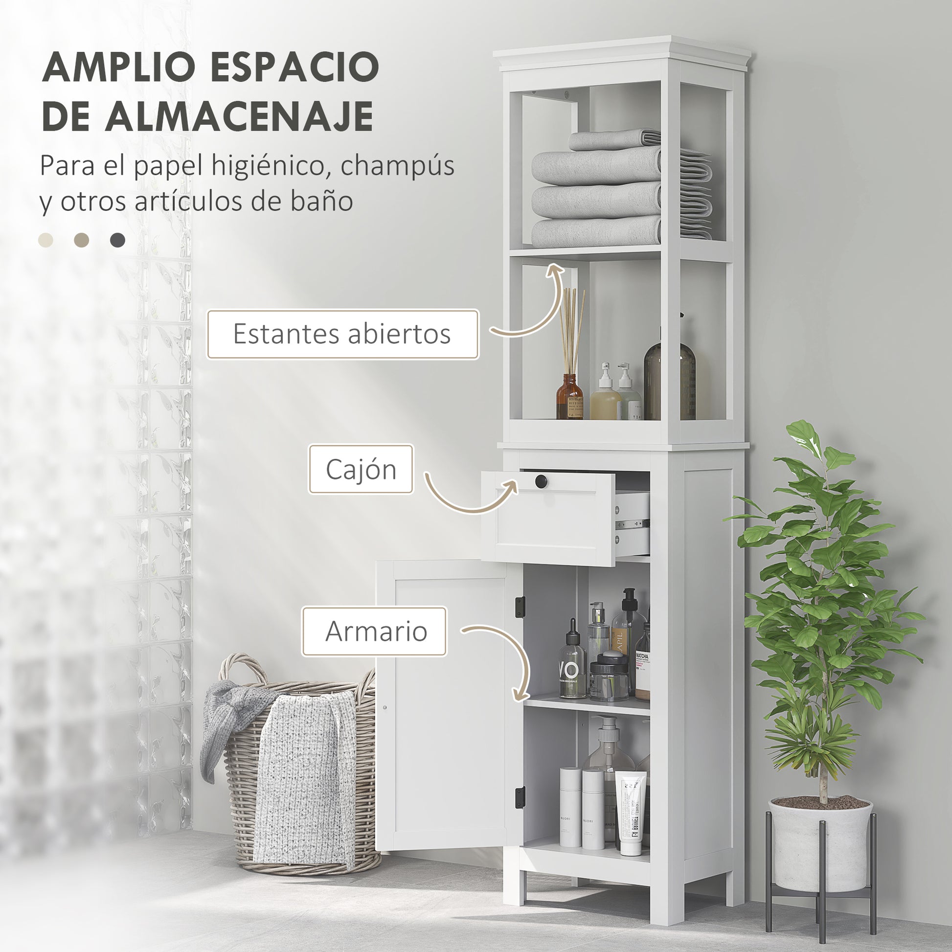 Bathroom Column Cabinet with Drawer Door Adjustable Shelf and 2 Compartments Modern Bathroom Cabinet 40x30x165 cm White