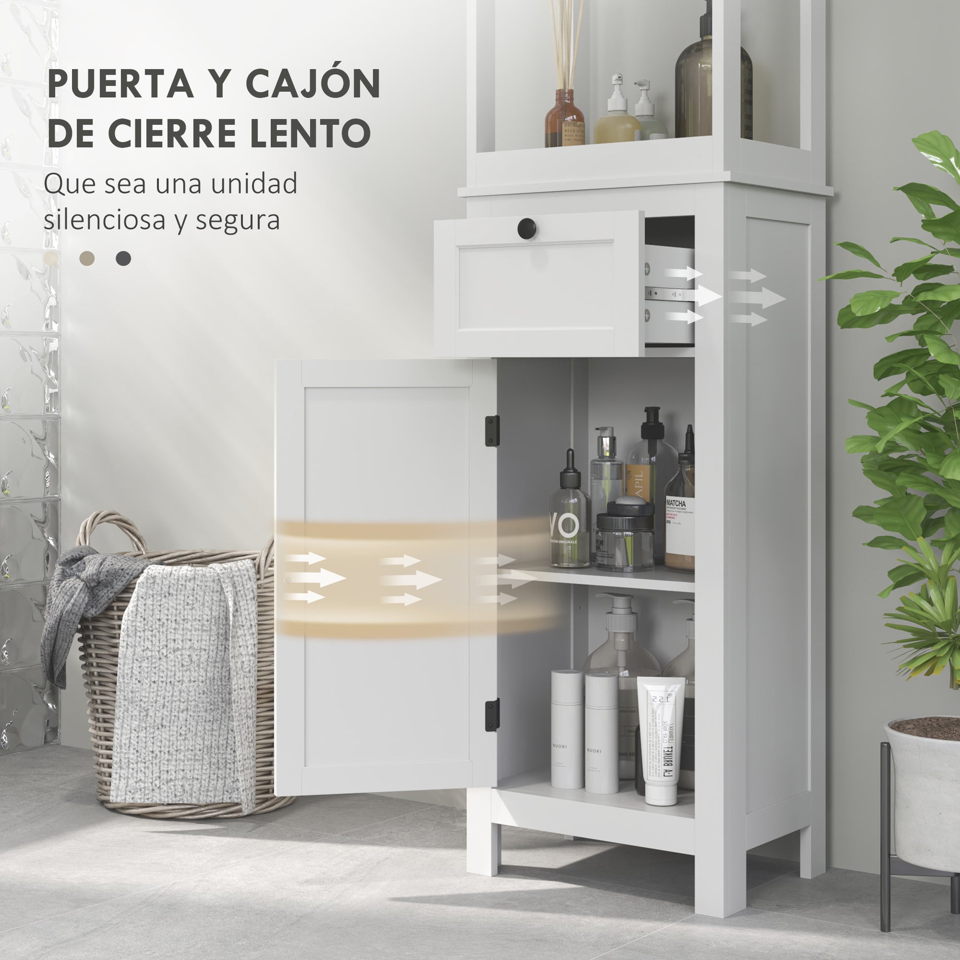 Bathroom Column Cabinet with Drawer Door Adjustable Shelf and 2 Compartments Modern Bathroom Cabinet 40x30x165 cm White