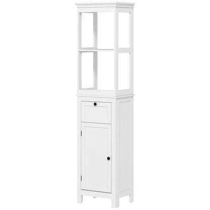 Bathroom Column Cabinet with Drawer Door Adjustable Shelf and 2 Compartments Modern Bathroom Cabinet 40x30x165 cm White
